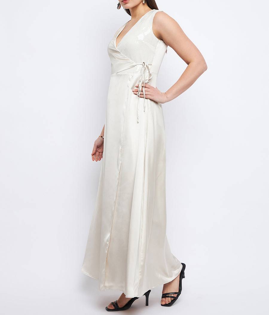 Every Occasian Surplice Neck Off-White Sequin Dress for women
