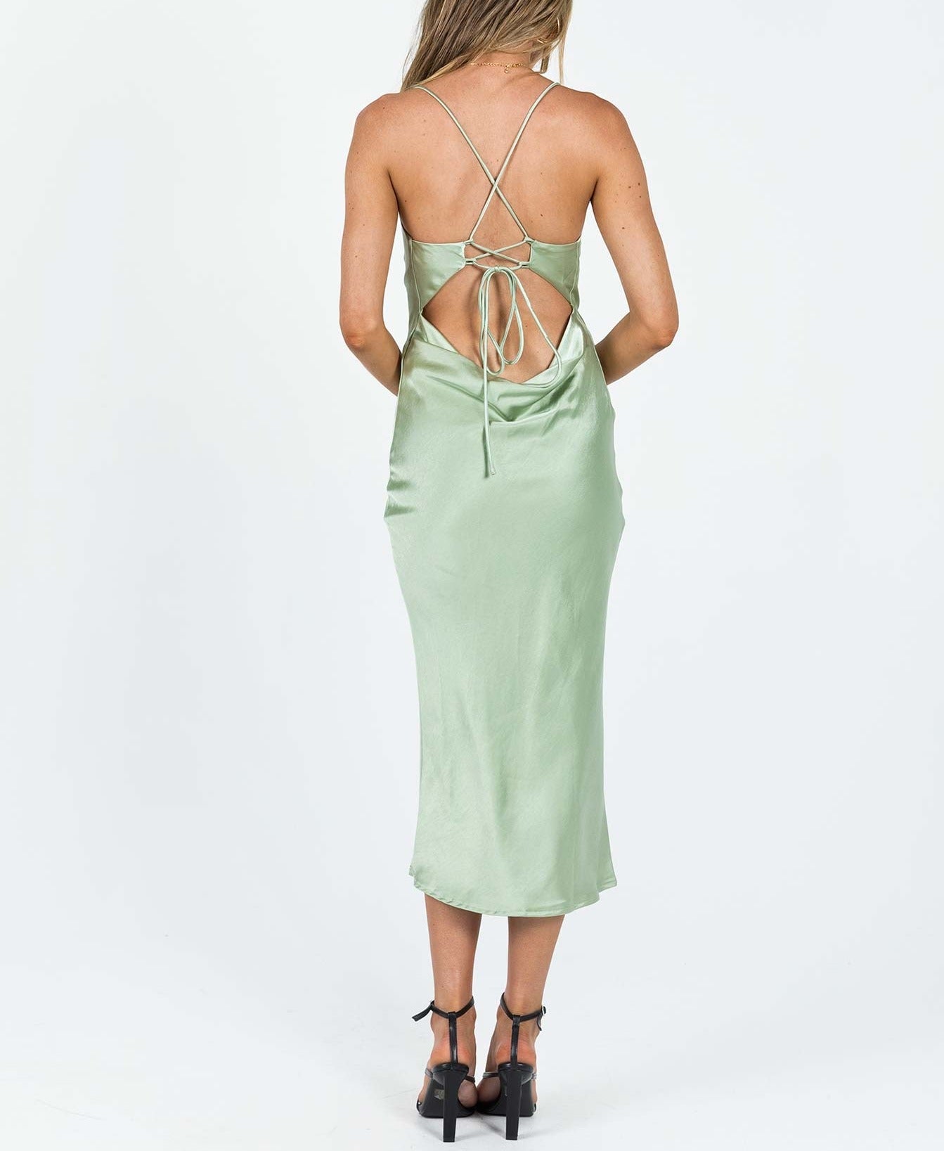 Imported Satin Green Midi Dress For Women