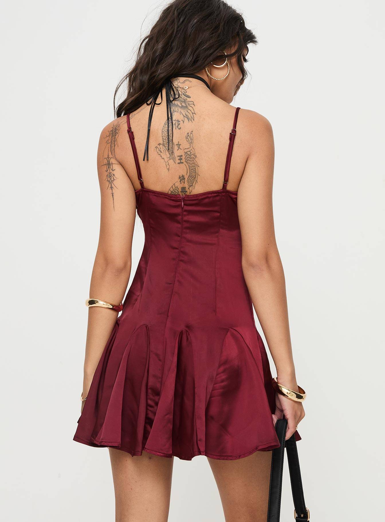 Burgundy Valentine Mini Dress Made from Satin for Women