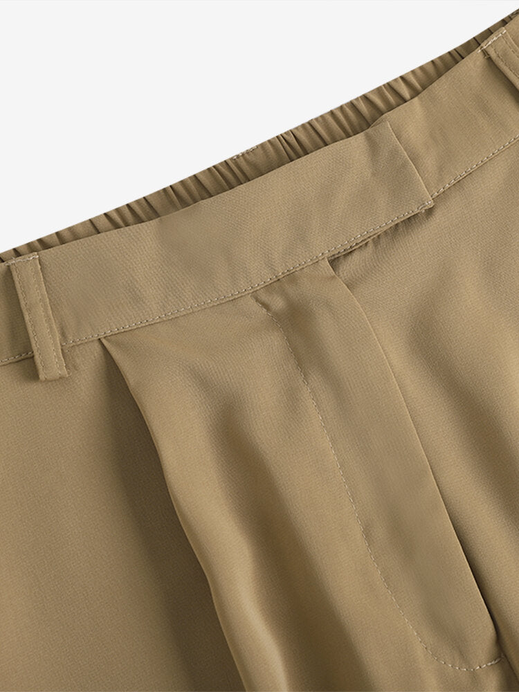 Solid Pocket Elastic Waist Back Pants For Women