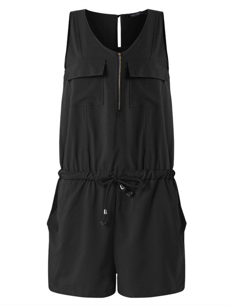 Sleeveless Drawstring Solid Women's Jumpsuits