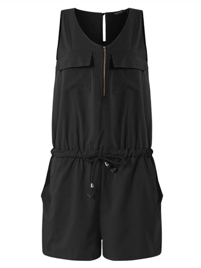 Sleeveless Drawstring Solid Women's Jumpsuits