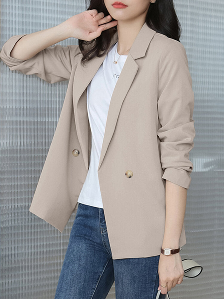 Solid Button Front Lapel Long Sleeve Blazer