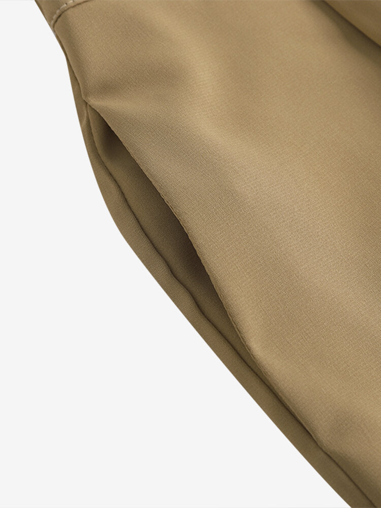 Solid Pocket Elastic Waist Back Pants For Women