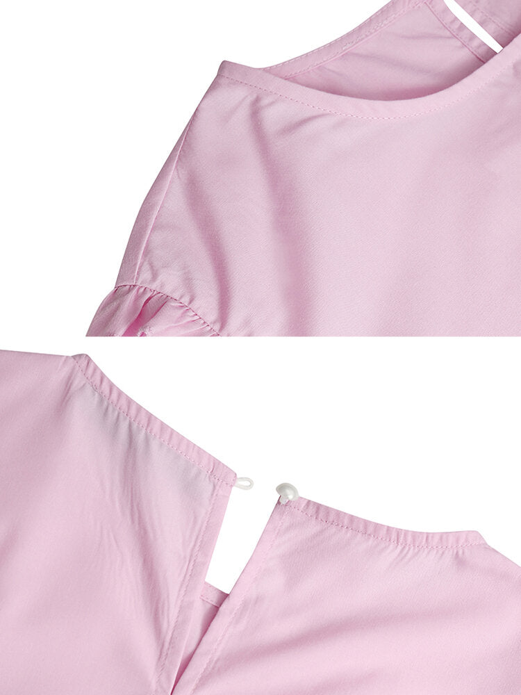 Solid Color Layered Long Sleeve Pleated Women Dress