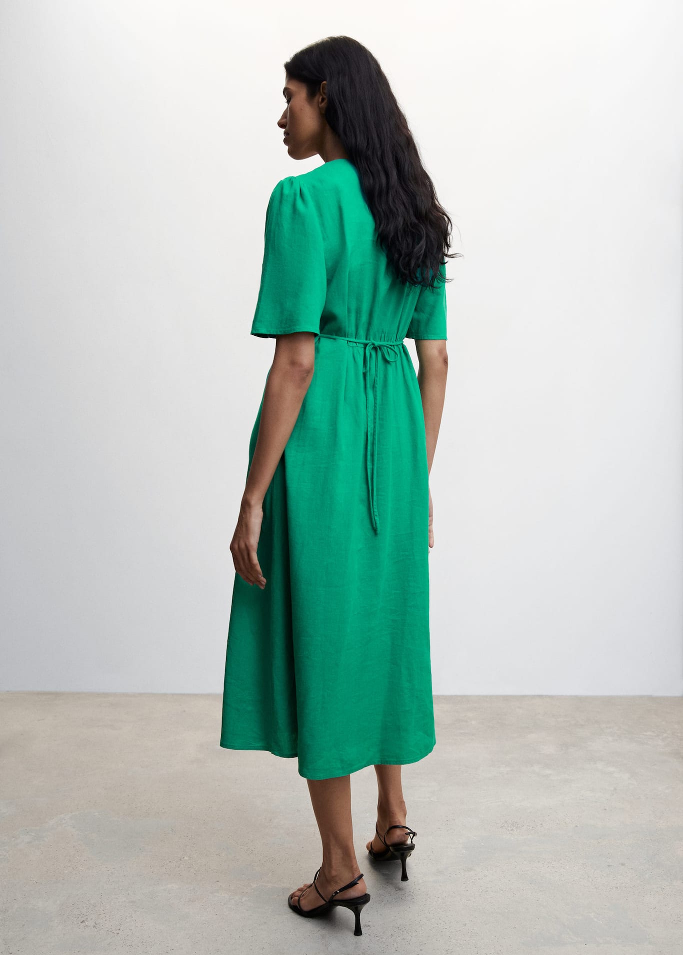 Buttoned Linen Blend Women's Midi Dress