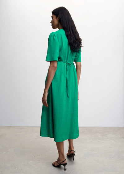 Buttoned Linen Blend Women's Midi Dress