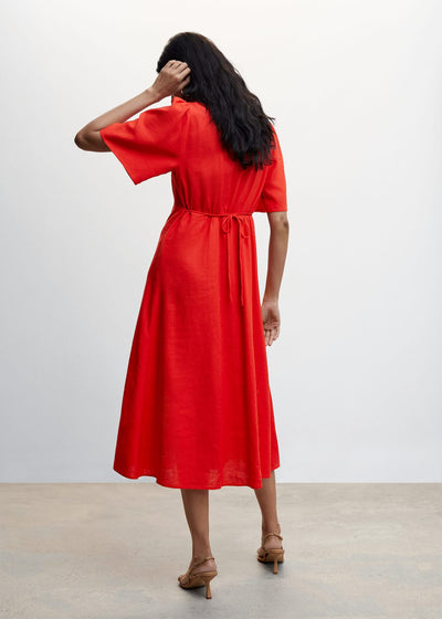 Buttoned Linen Blend Women's Midi Dress