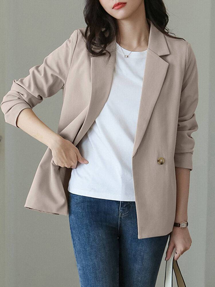 Solid Button Front Lapel Long Sleeve Blazer