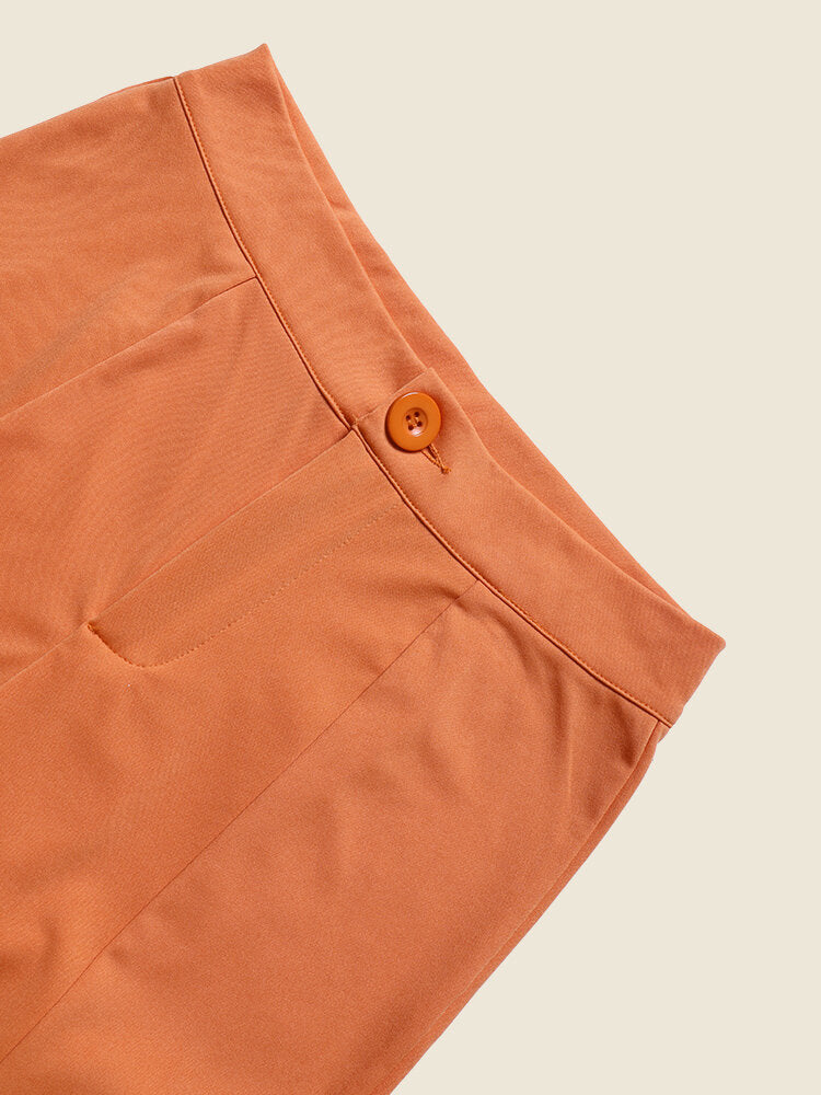 High Waist Solid Double Slit Hem Bootcut Leg Pants