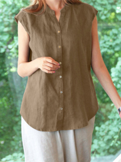 Solid Casual Stand Collar Blouse For Women