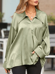 Stylish Womenâ€™s Loose Satin Blouse With Button Lapel