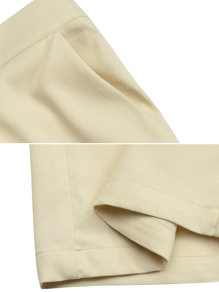 Women Solid Color Button Pocket Zip Front Loose Casual Pants