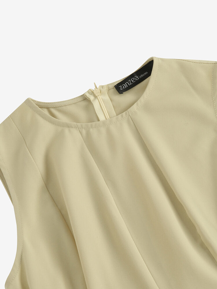 Solid Sleeveless Invisible Zip Crew Neck Mermaid Hem Women Dress