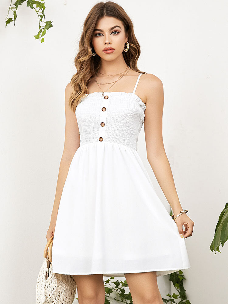 Solid Off Shoulder Button Up Backless Sexy Dress