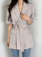 Tie Solid Color Side Pocket Half Sleeve Casual Blazer