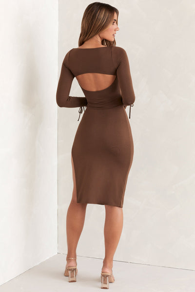 Long Sleeve Square Neck Midi Dress for Women
