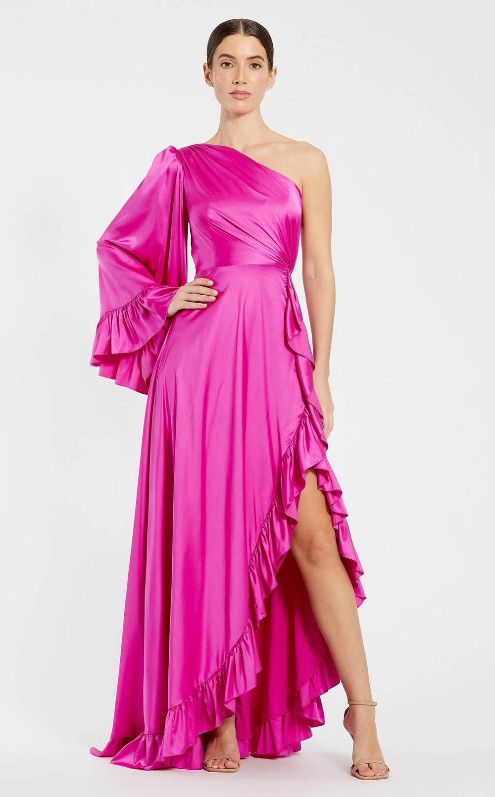Phenomenal One-shoulder Ruffled Slit Gown