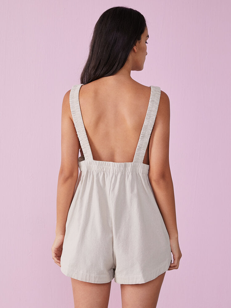Solid Ruffle Strap Sleeveless Pocket Casual Short s Women Jumpsuits