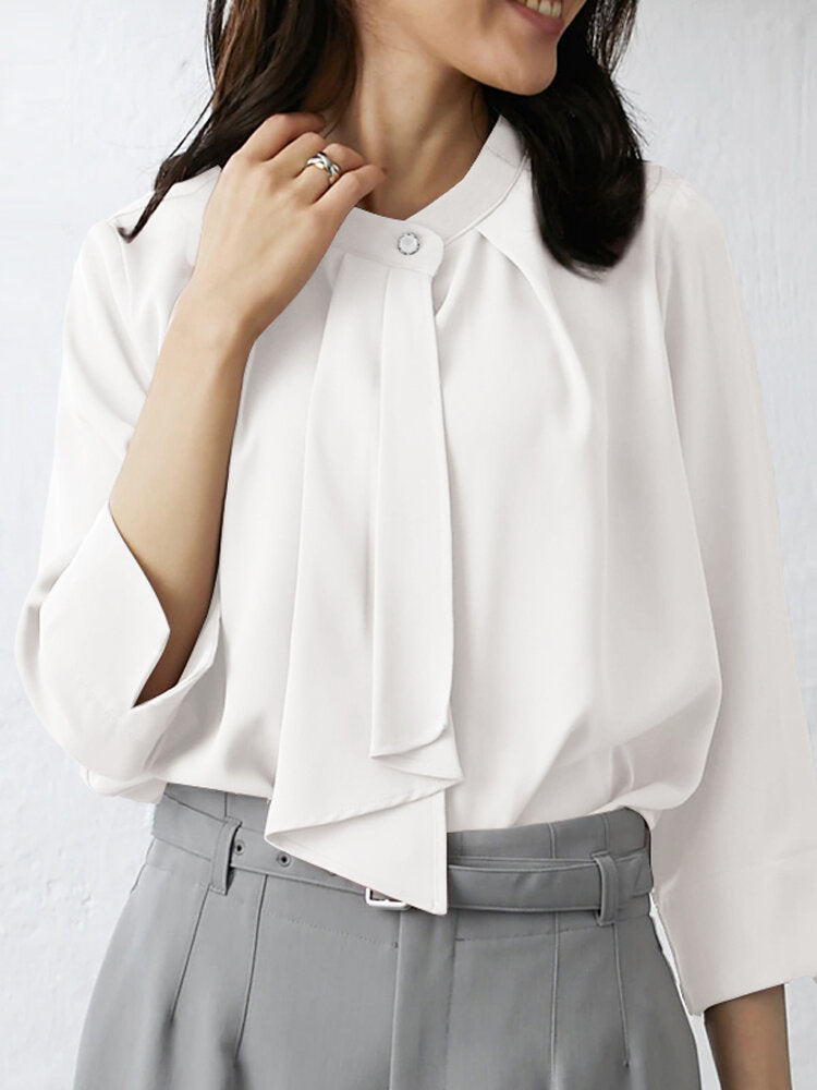 Solid Ruffle Slit 3/4 Sleeve Blouse For Women