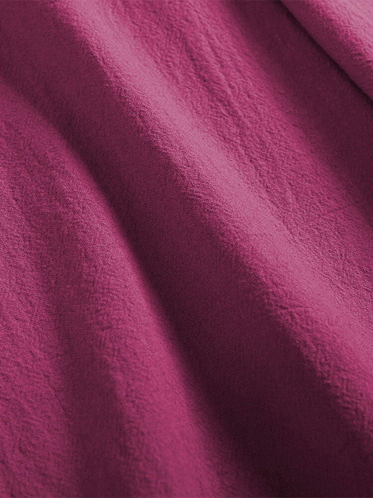 Solid Stand Collar Button Front Long Sleeve Blouse