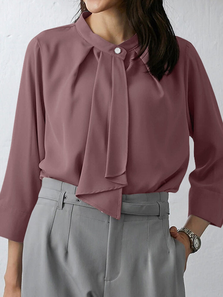 Solid Ruffle Slit 3/4 Sleeve Blouse For Women