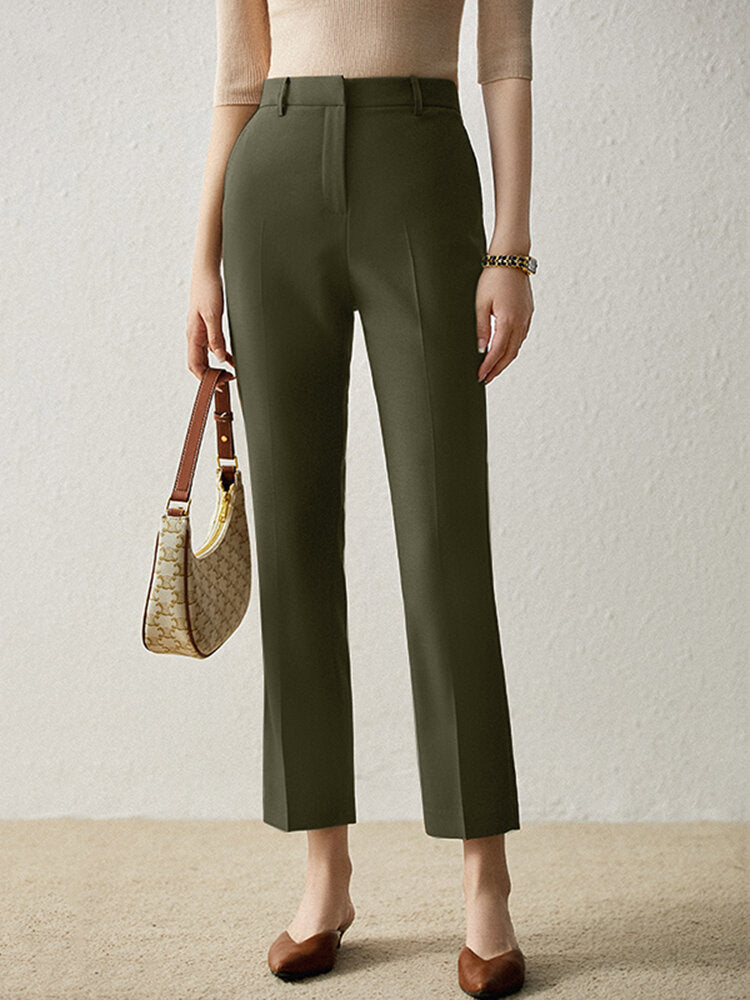 Solid Pocket Casual Zip Tailored Pants For Women