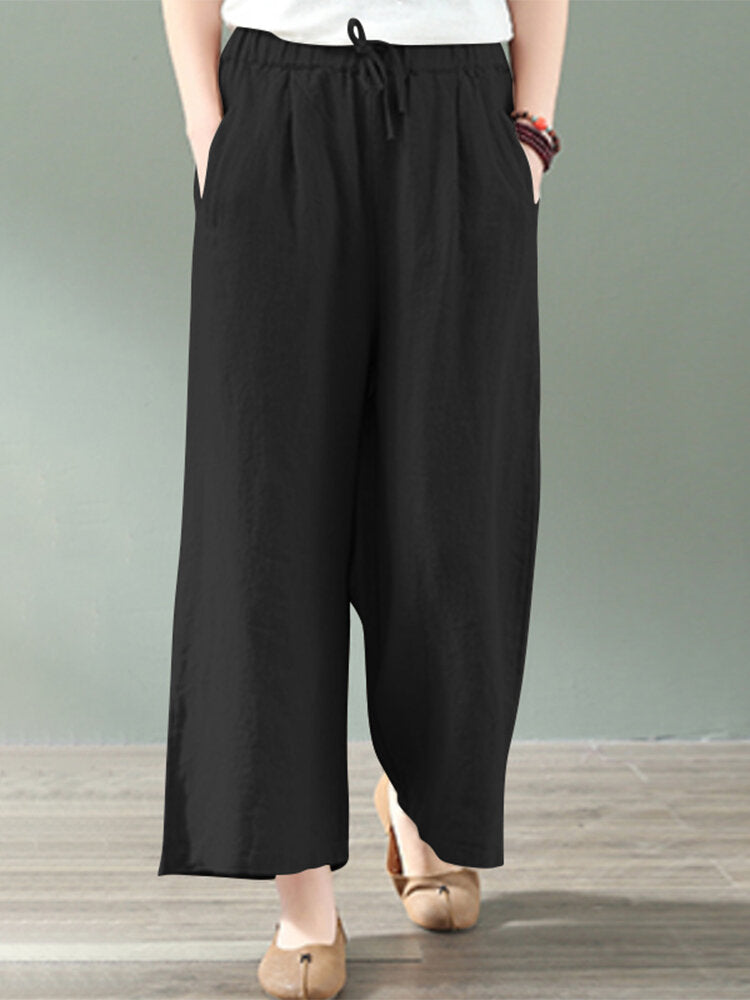 Solid Drawstring Pocket Casual Pants