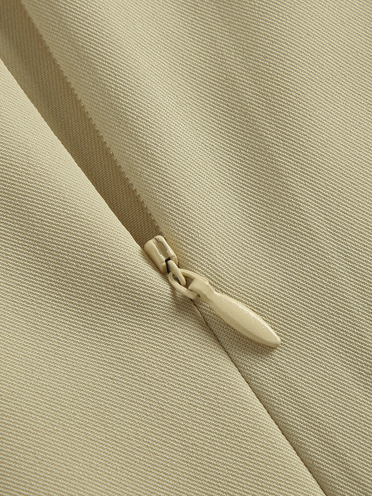 Solid Sleeveless Invisible Zip Crew Neck Mermaid Hem Women Dress