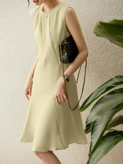 Solid Sleeveless Invisible Zip Crew Neck Mermaid Hem Women Dress