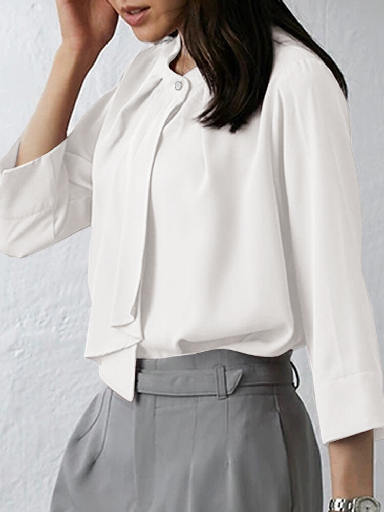 Solid Ruffle Slit 3/4 Sleeve Blouse For Women