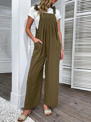 Solid Pocket Pleated Self Tie Strap Open Back  Women Jumpsuits