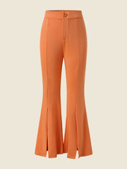 High Waist Solid Double Slit Hem Bootcut Leg Pants