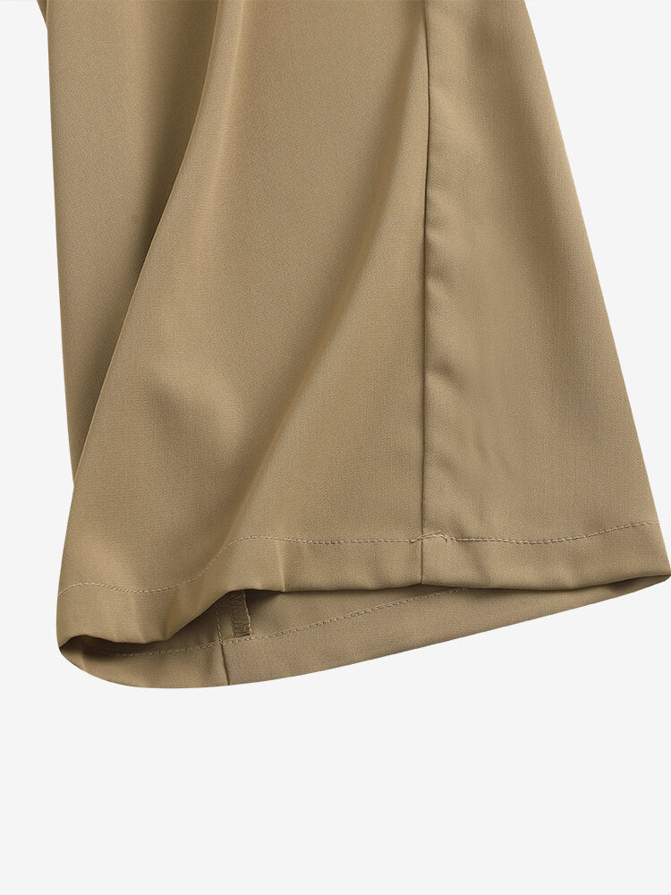 Solid Pocket Elastic Waist Back Pants For Women