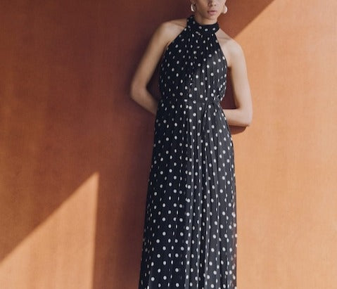 Polka-Dot Pleated Dress For Women