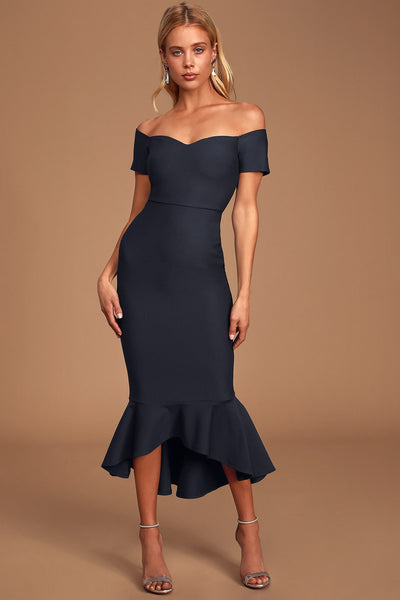 Black Off-the-Shoulder Midi Dress