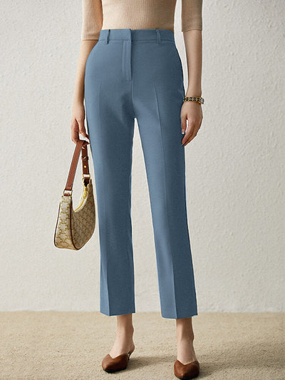 Solid Pocket Casual Zip Tailored Pants For Women