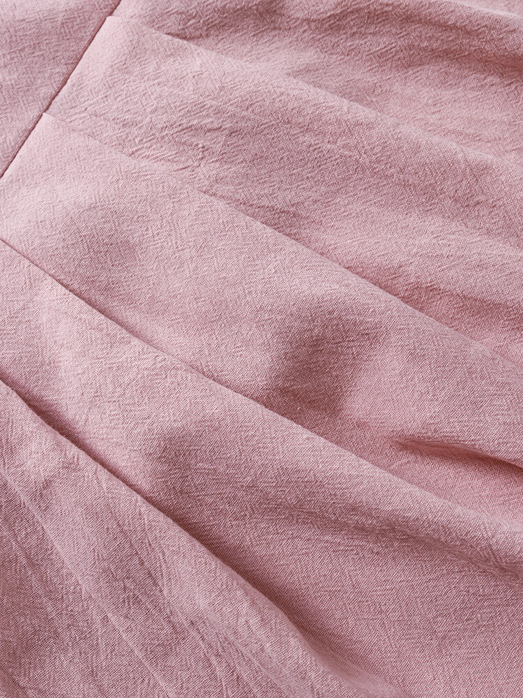 Solid Color Pleated Drawstring Elastic Waist Casual Pants With Pocket