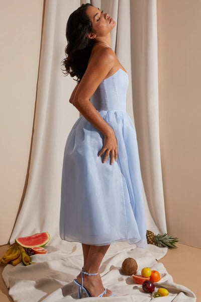 Luxe Strapless Corset Midi Dress with Tulle