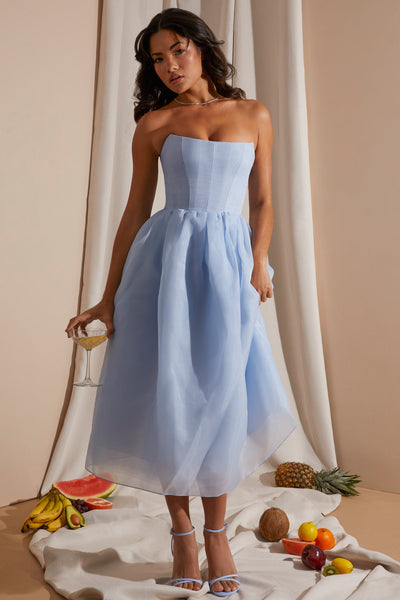 Luxe Strapless Corset Midi Dress with Tulle