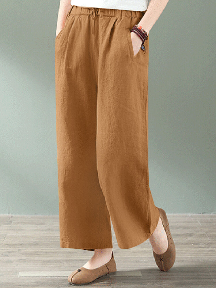 Solid Drawstring Pocket Casual Pants