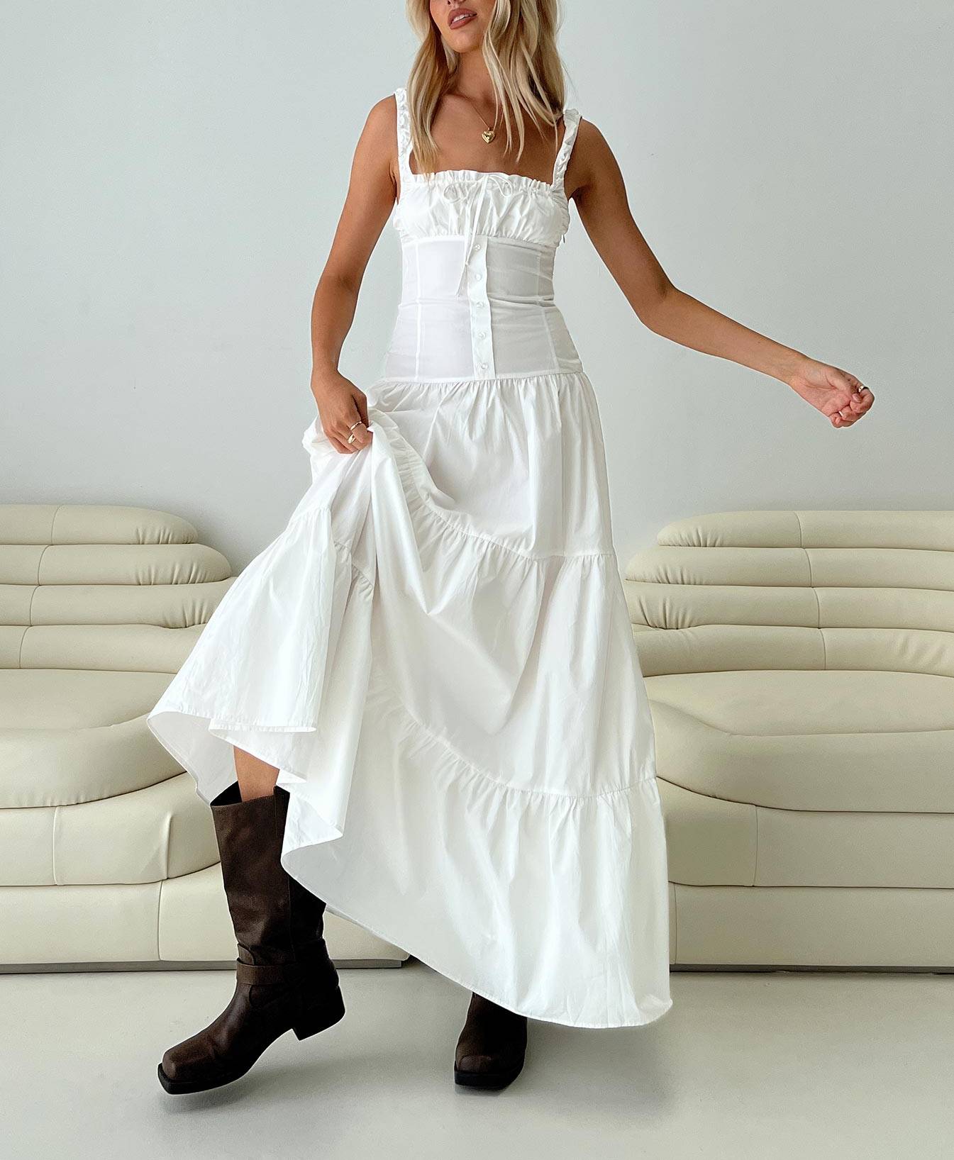 White Maxi Cotton Dress For Women