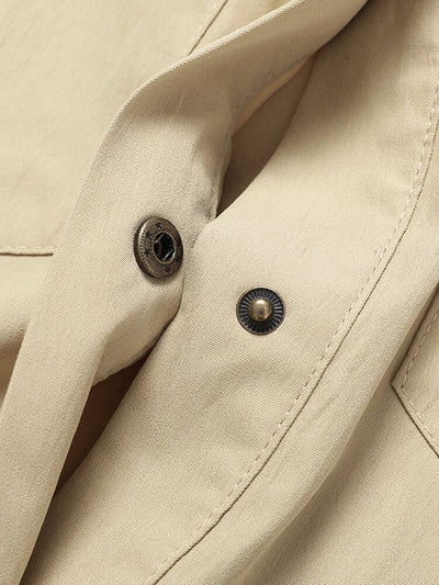 Solid Color Short Sleeve Pockets Lapel Casual Women Dress