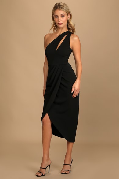 Hot Pink One-Shoulder Asymmetrical Cutout Dress