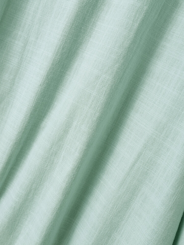 Solid Shirred Long Sleeve Knotted Front V-neck Women Dress