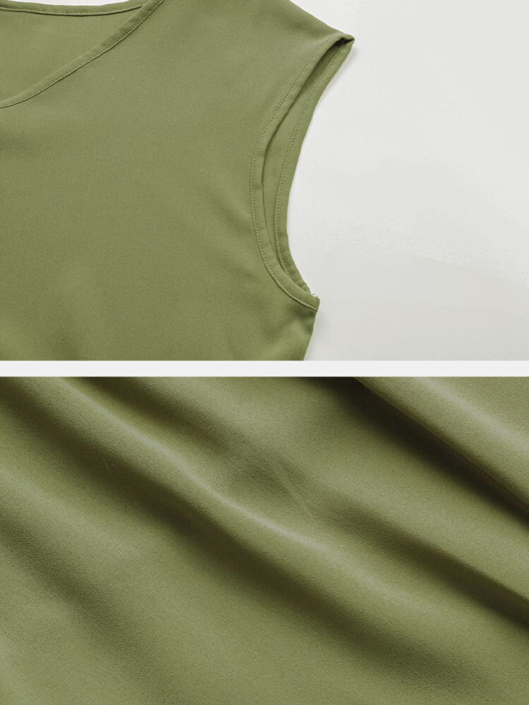 High-low Hem Sleeveless Solid Color V-neck Women T-Shirt