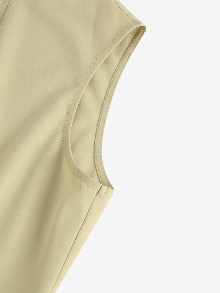 Solid Sleeveless Invisible Zip Crew Neck Mermaid Hem Women Dress