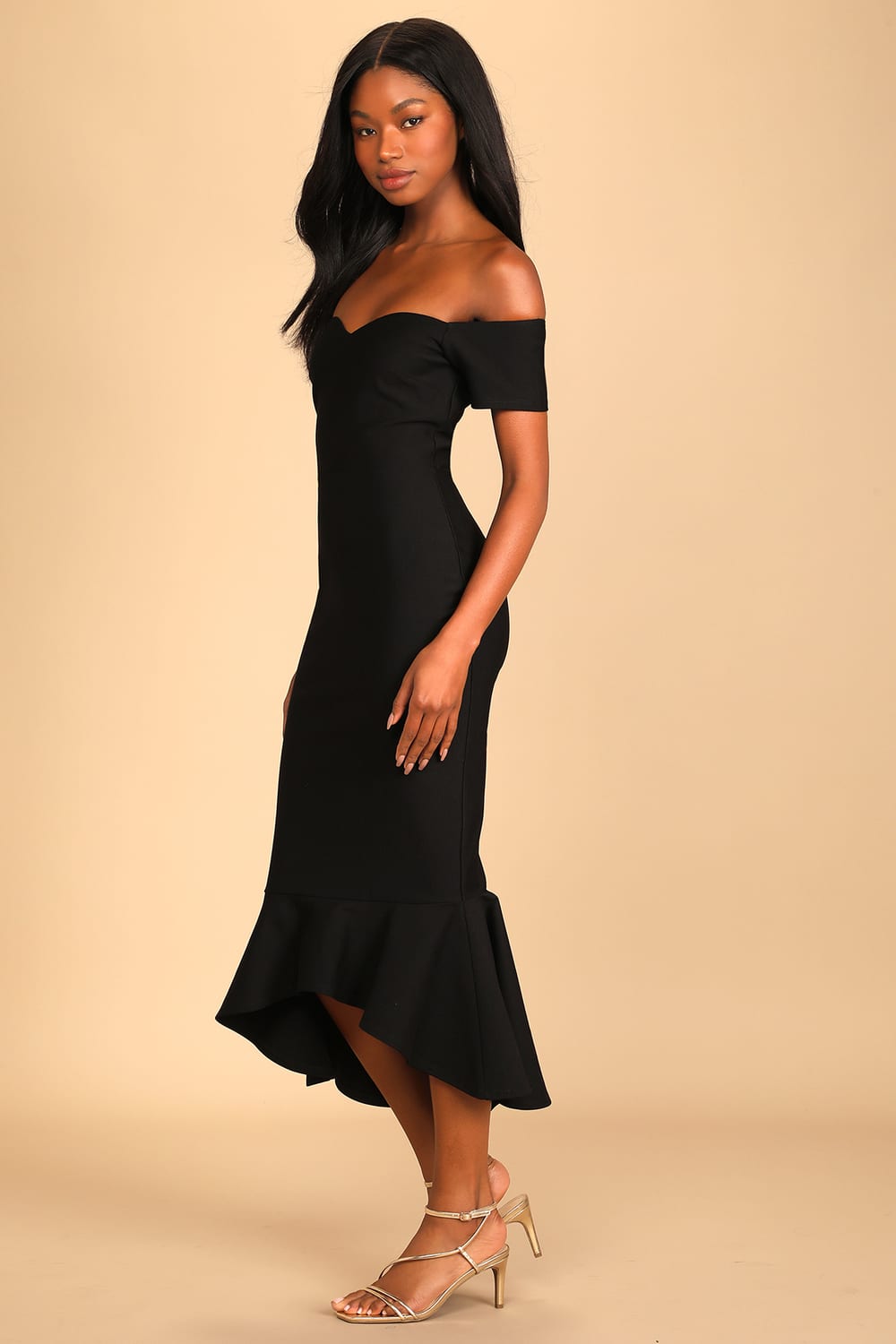 Black Off-the-Shoulder Midi Dress