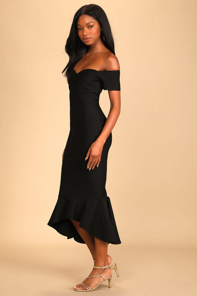 Black Off-the-Shoulder Midi Dress