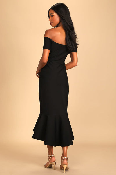 Black Off-the-Shoulder Midi Dress